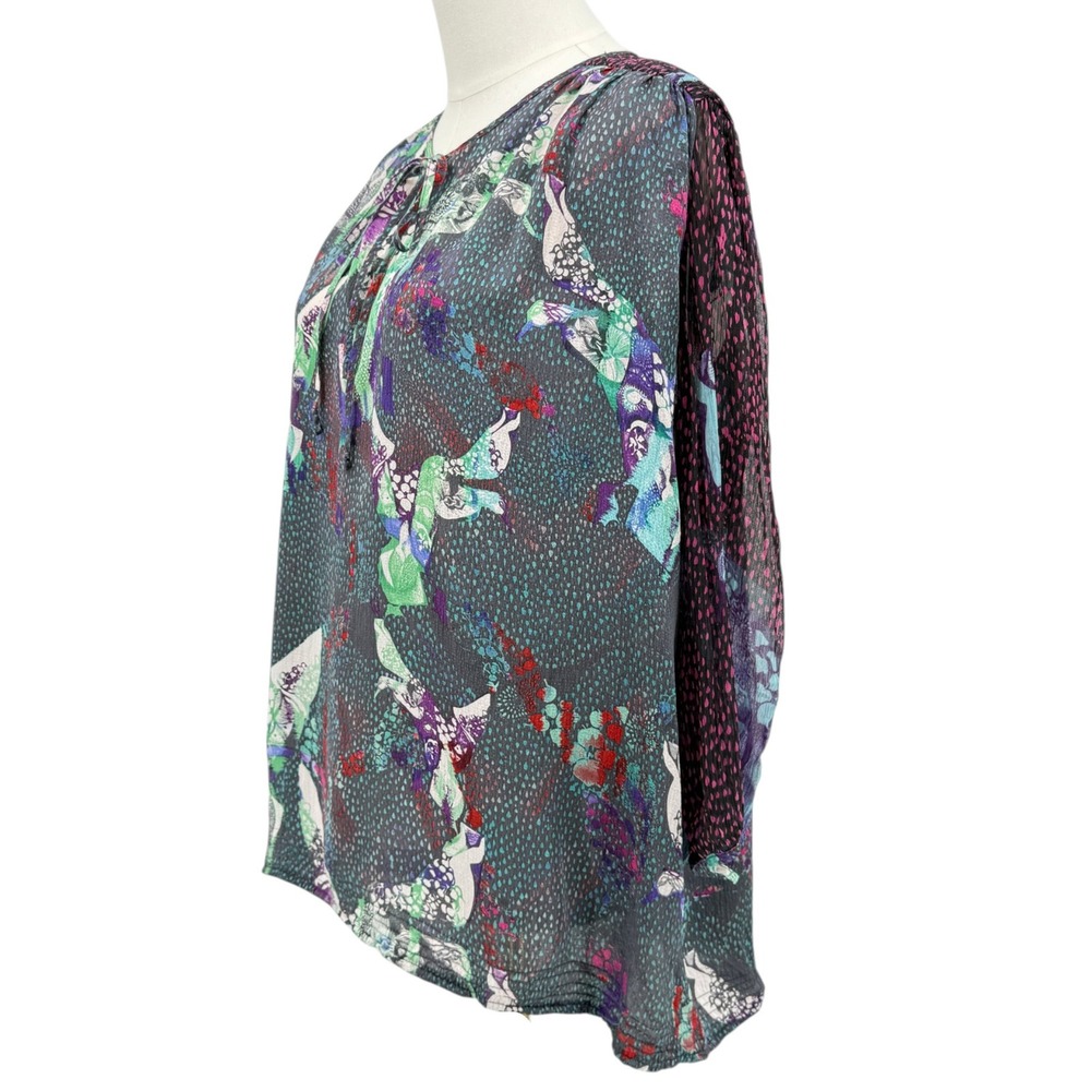 Custo Barcelona Womens Abstract Print Keyhole Tie Neck Chiffon Blouse 4 Flaw - Picture 6 of 8
